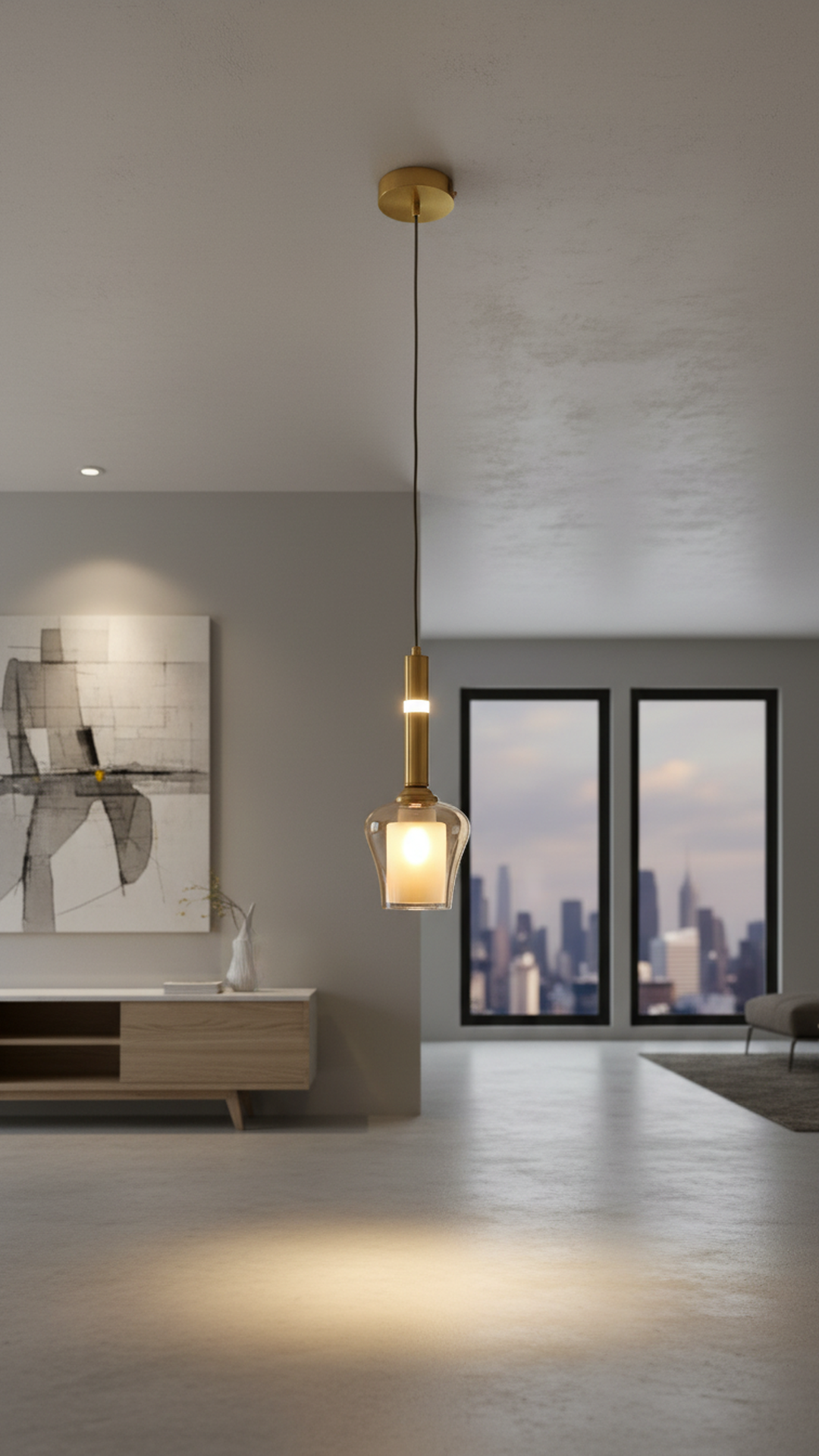 Modern gold pendant light by Swanart with glass shade, decorative hanging ceiling lamp for kitchen, dining, or bedroom decor.
