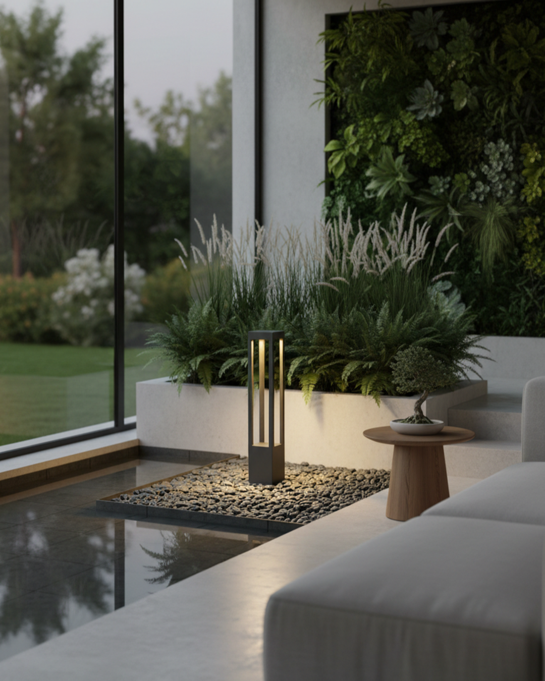 Swanart outdoor garden bollard light with waterproof LED, warm white glow, aluminum fixture for pathways, lawns, and patios.
