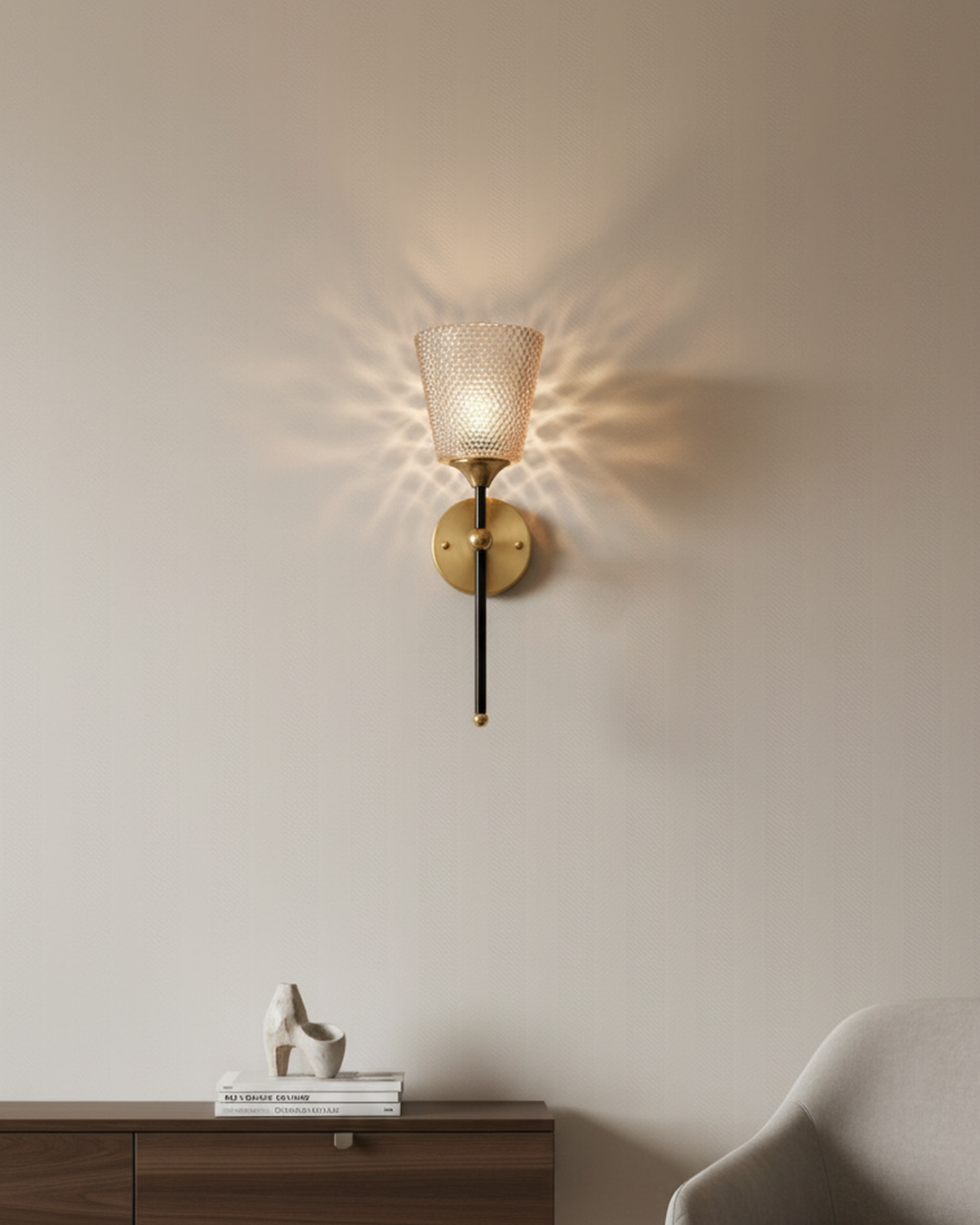 Swanart modern wall light with crystal glass shade and gold finish, decorative LED sconce for living room or bedroom indoor lighting