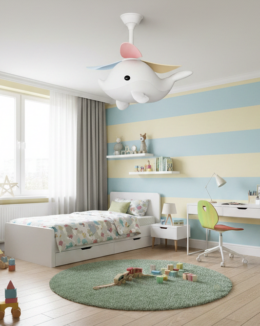 Swanart Dolphin Whale Kids Ceiling Fan Light | Modern LED Pendant Fan