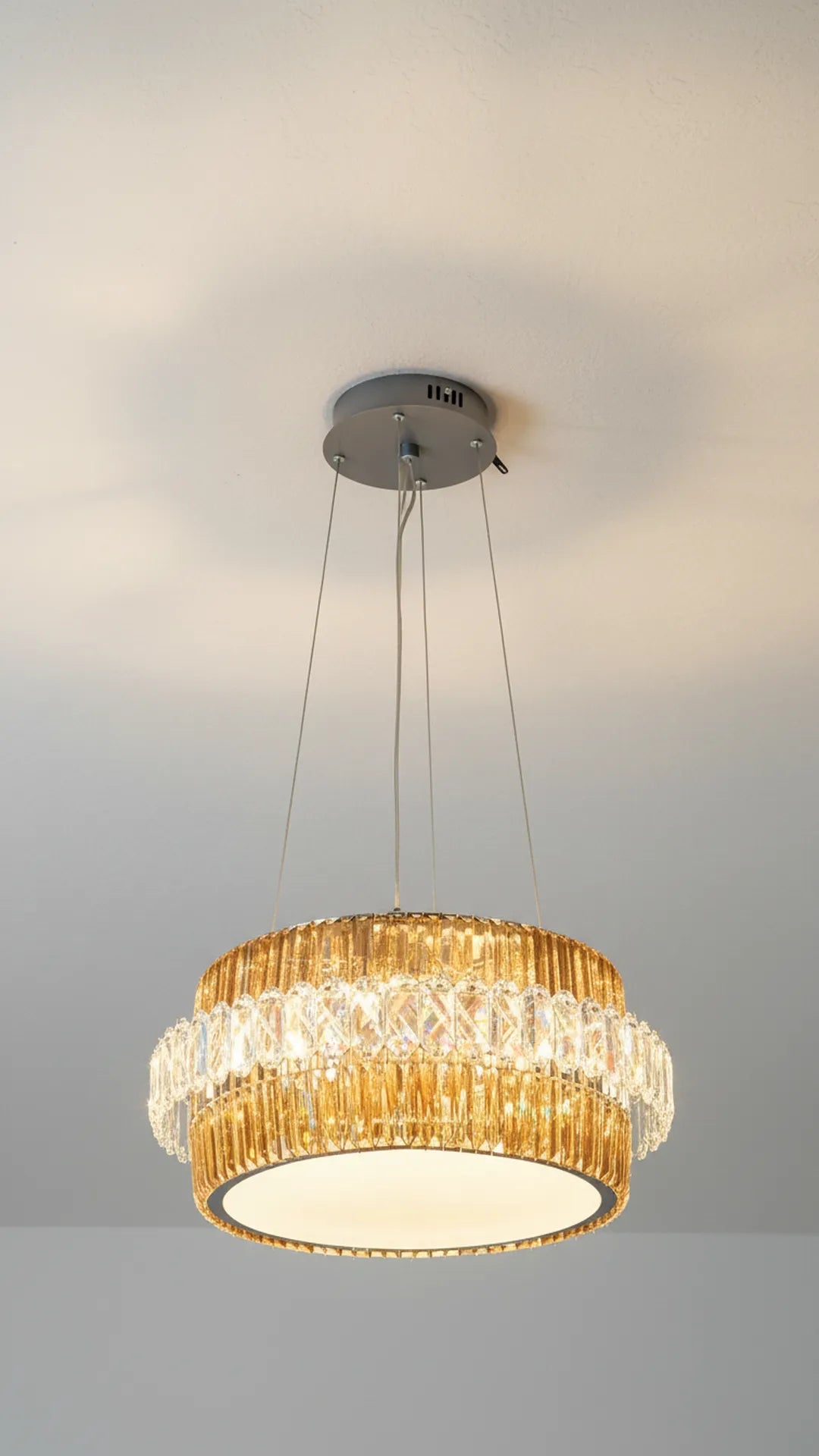 Swanart Luxury Crystal Ring Chandelier 50 cm Modern Gold Pendant Ceiling Light with Crystal Glass Design, Elegant LED Hanging Lamp for Living Room Dining Room Bedroom Home Decor Lighting Fixture