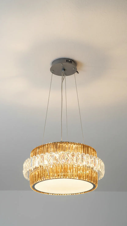 Swanart Luxury Crystal Ring Chandelier 50 cm Modern Gold Pendant Ceiling Light with Crystal Glass Design, Elegant LED Hanging Lamp for Living Room Dining Room Bedroom Home Decor Lighting Fixture