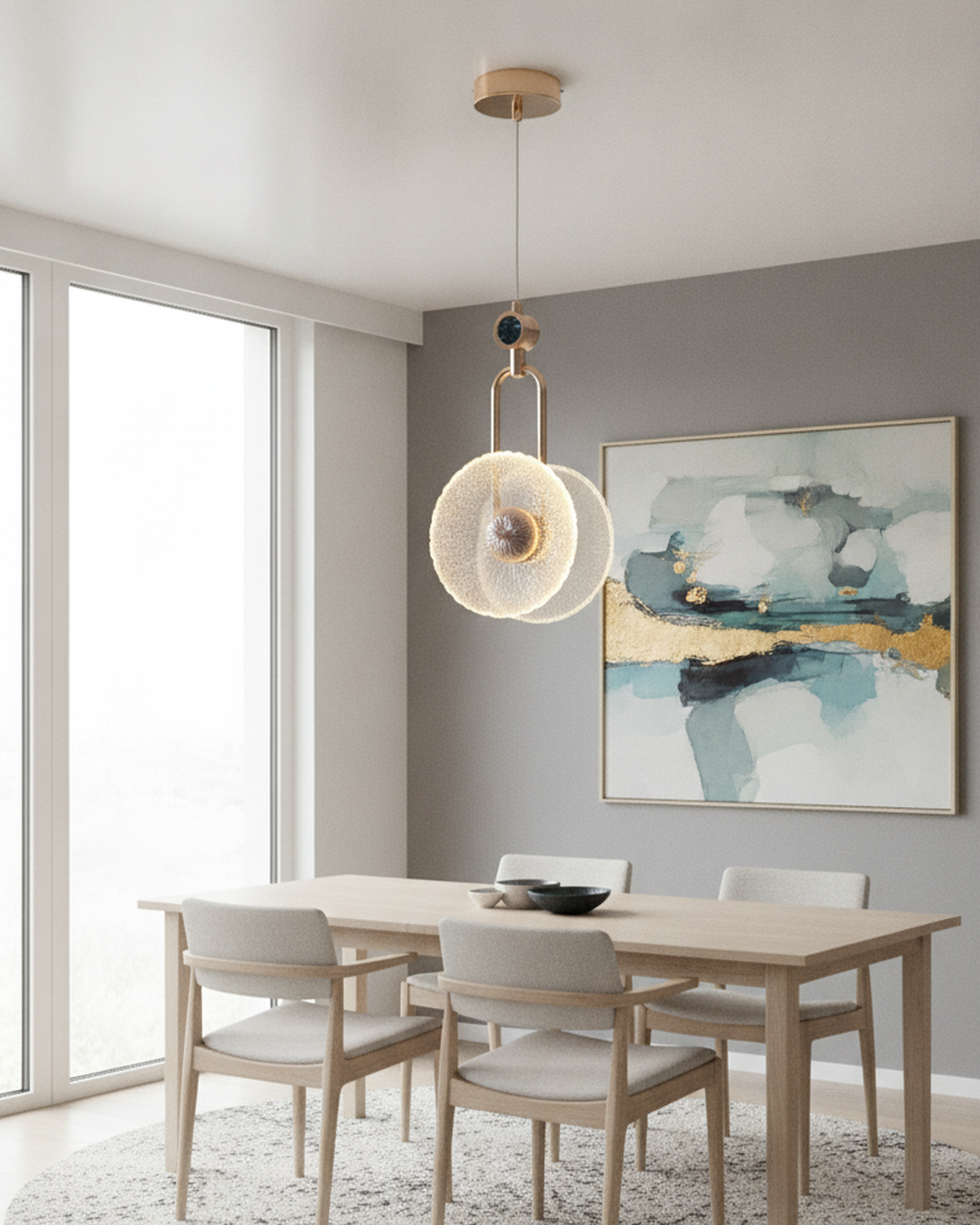 Swanart Modern Crystal Globe Pendant Light for Living Room, Dining Room & Bedroom, Luxury Hanging Light, Decorative LED Pendant Lamp, Gold Finish Chandelier Light, Contemporary Ceiling Light