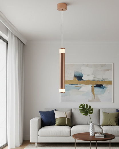 Swanart Modern LED Pendant Light for Living Room, Hanging Light, Pendant Lamp, Ceiling Suspension Light, Adjustable Height Rose Gold Cylinder Pendant Light for Dining Room, Bedroom & Kitchen Island