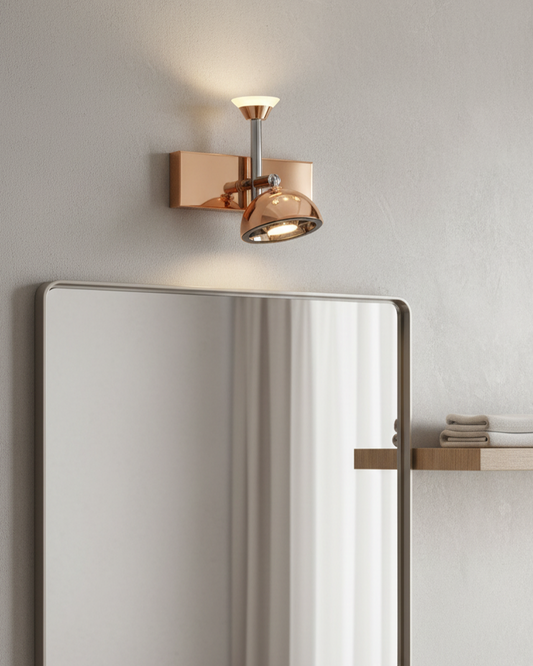 Swanart modern rose gold and black wall sconce with adjustable LED light and bell shade, ideal for living room, bedroom, or office decor
