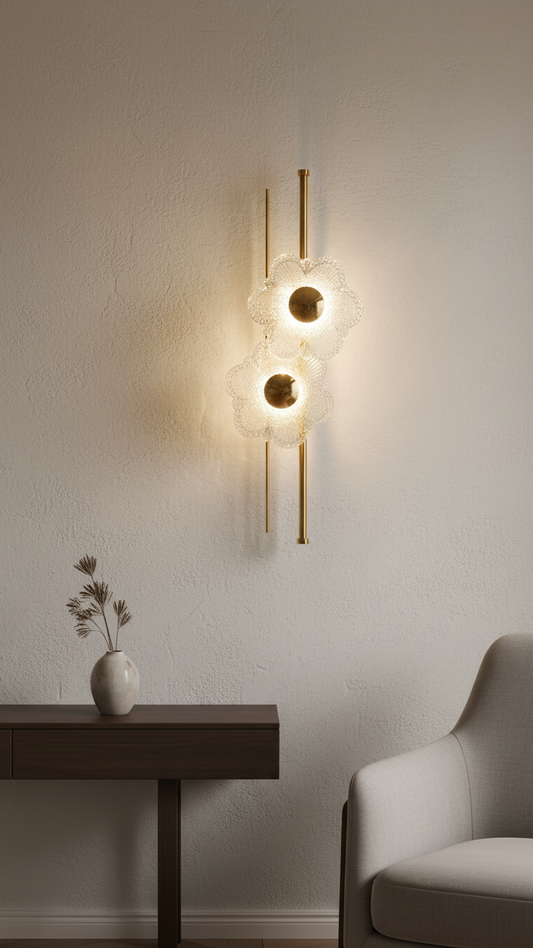 Swanart Modern Flower Crystal Wall Light, Luxury Gold LED Wall Sconce for Living Room Bedroom Hallway, Decorative Glass Flower Wall Lamp, Elegant Home Decor Lighting Fixture Warm Ambient Light