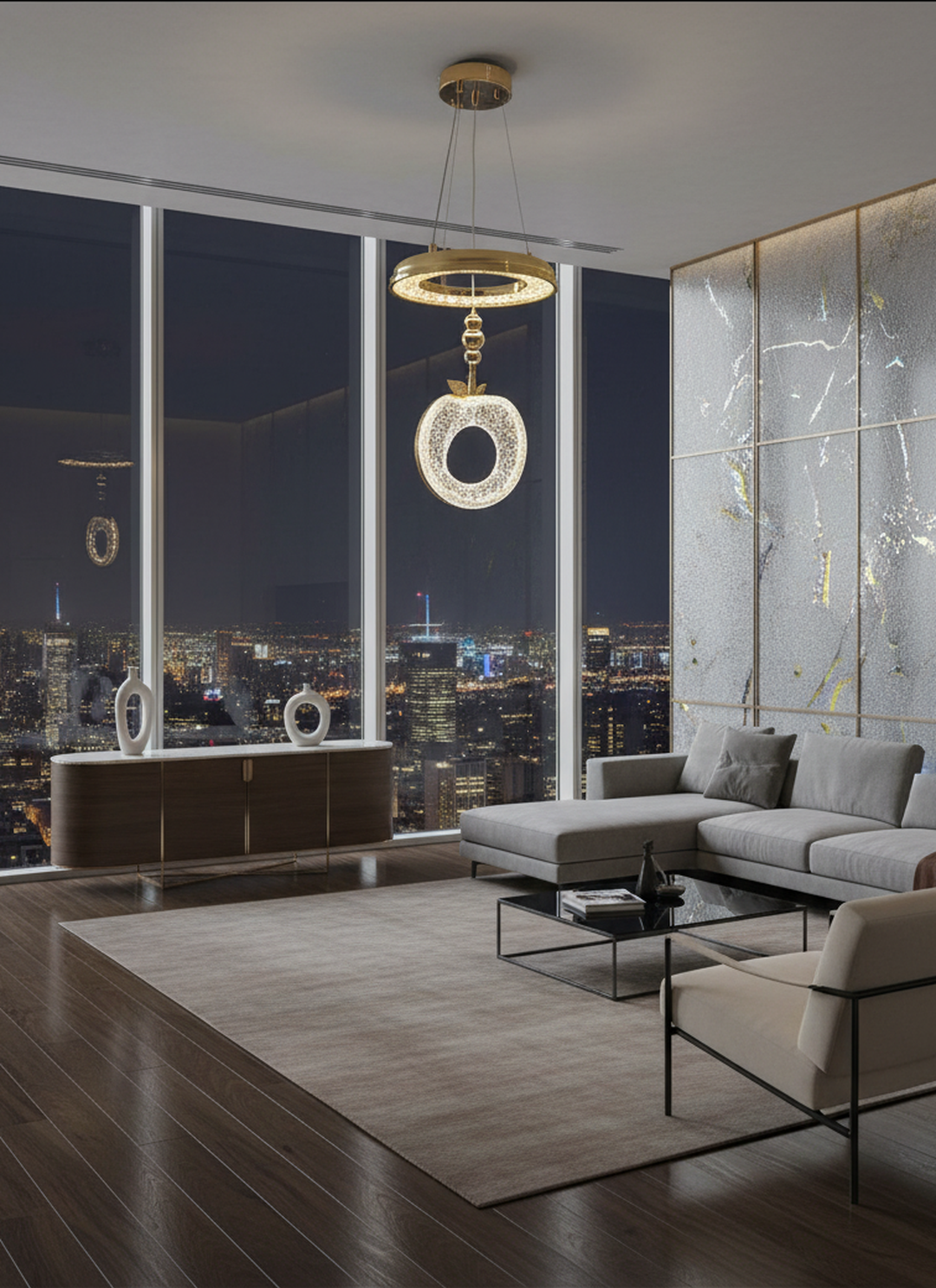 Swanart Luxury Crystaple Crystal Apple Chandelier – Elegant LED Pendant Light with 3-in-1 Color Change, Height Adjustable – Modern Gold & Crystal Ceiling Light for Home & Office - Swanart