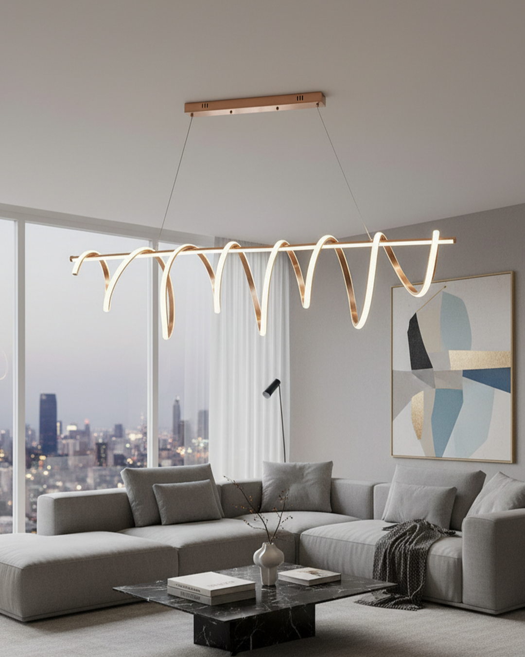 Swanart modern pendant light with sleek, contemporary design hanging from a ceiling in a stylish interior space.