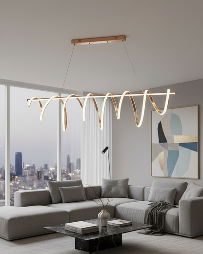 Swanart modern pendant light with sleek, contemporary design hanging from a ceiling in a stylish interior space.