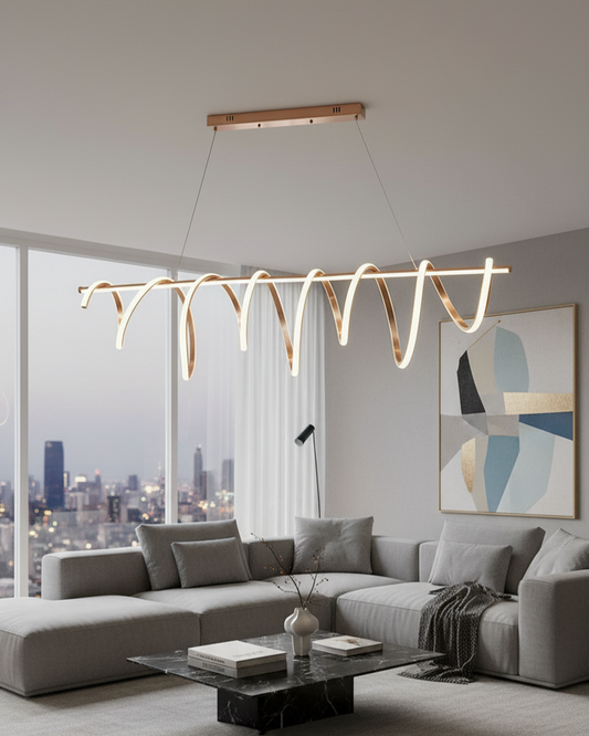 Swanart modern pendant light with sleek, contemporary design hanging from a ceiling in a stylish interior space.