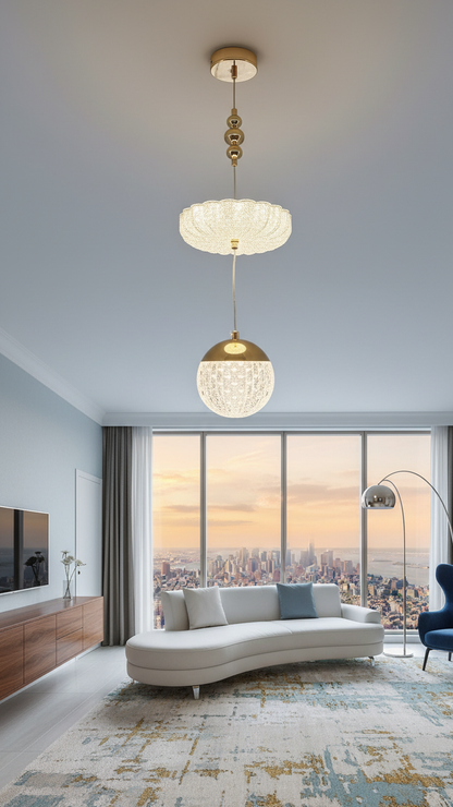 Swanart Modern Crystal Chandelier for Living Room - Elegant 2-Tier Hanging Pendant Light Fixture with Globe Shade for Bedroom, Dining Room & Foyer - Swanart