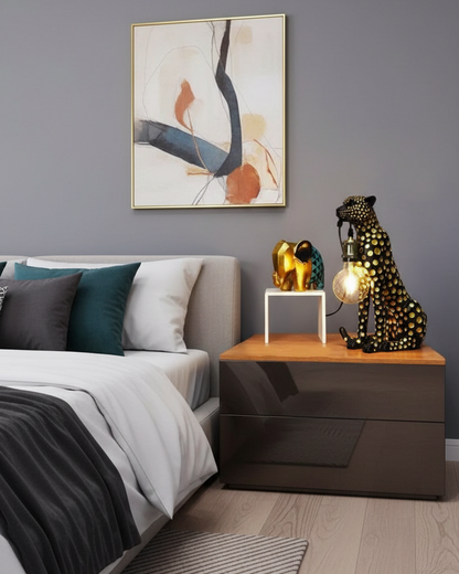 Swanart leopard table lamp featuring a cheetah figurine with exposed bulb, modern animal decor for living room, bedroom, or office.