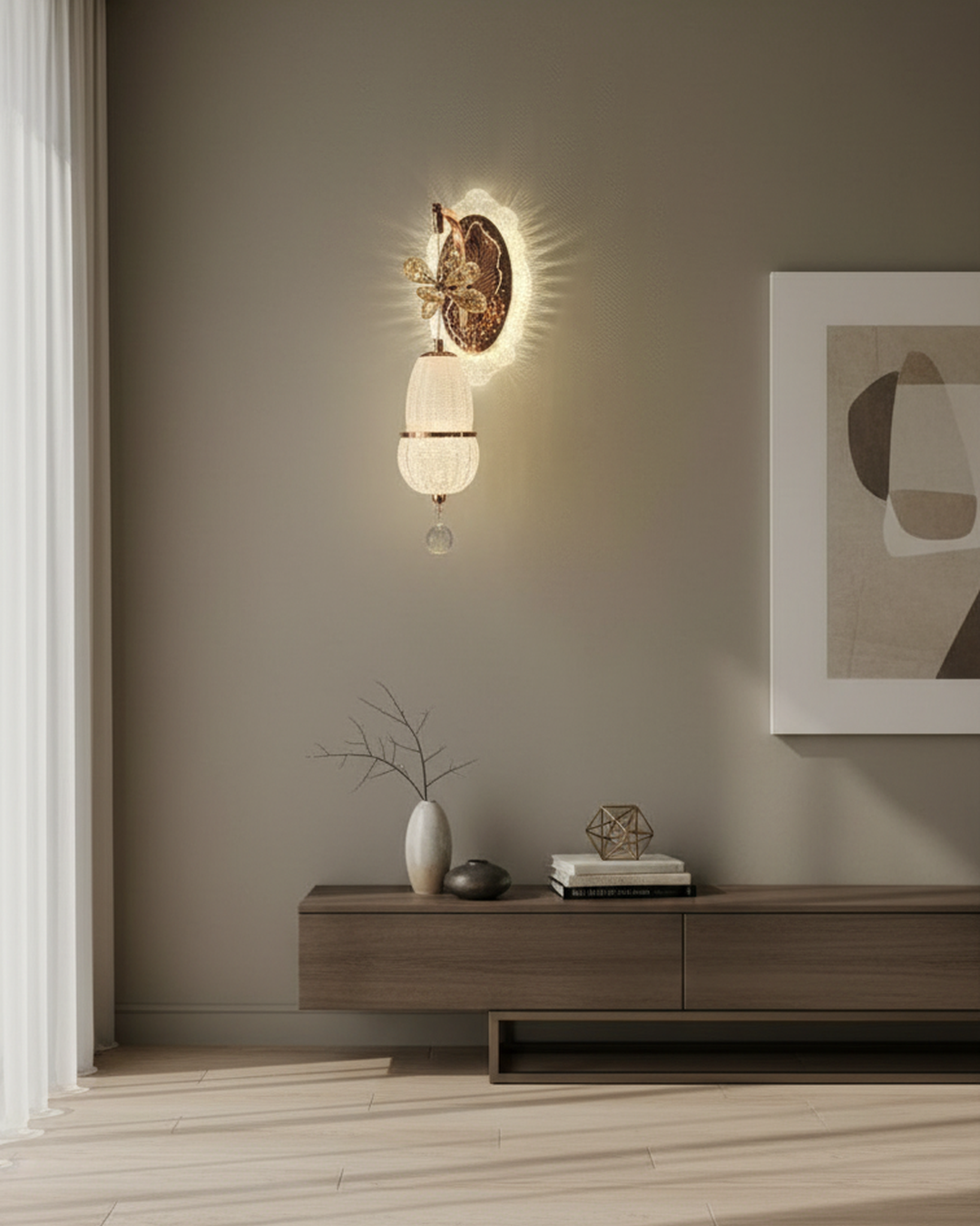 Swanart luxury crystal butterfly wall light with rose gold finish, modern LED sconce with crystal shade for living room or bedroom decor