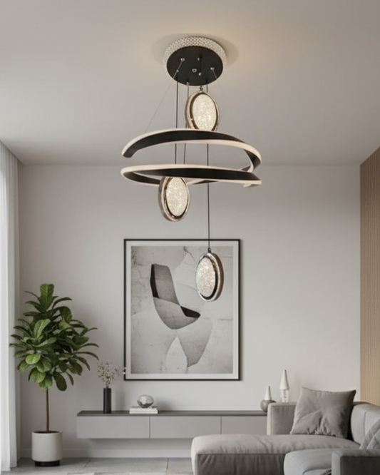 Modern Swanart Hanging Light 9928 with sleek design, suspended from a ceiling, ideal for contemporary interior lighting.