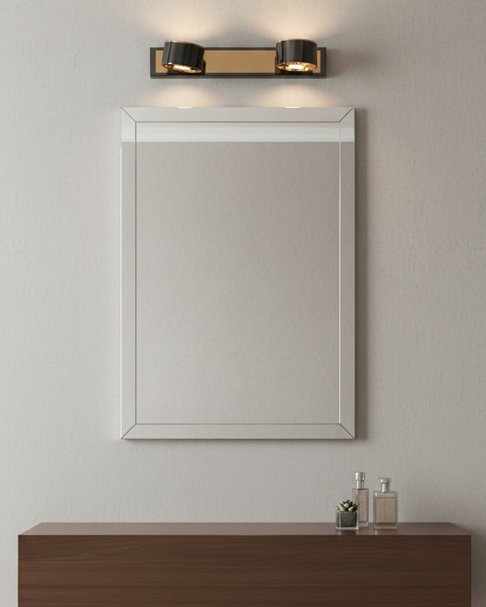 Swanart modern rose gold and black wall sconce with dual cylindrical adjustable LED lights, ideal for living room or bedroom decor.