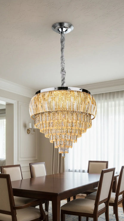 Swanart Luxury Gold Crystal Chandelier Ceiling Light, Modern Hanging Crystal Chandelier for Living Room, Dining Room & Hall, Crystal Pendant Light, Elegant LED Ceiling Fixture