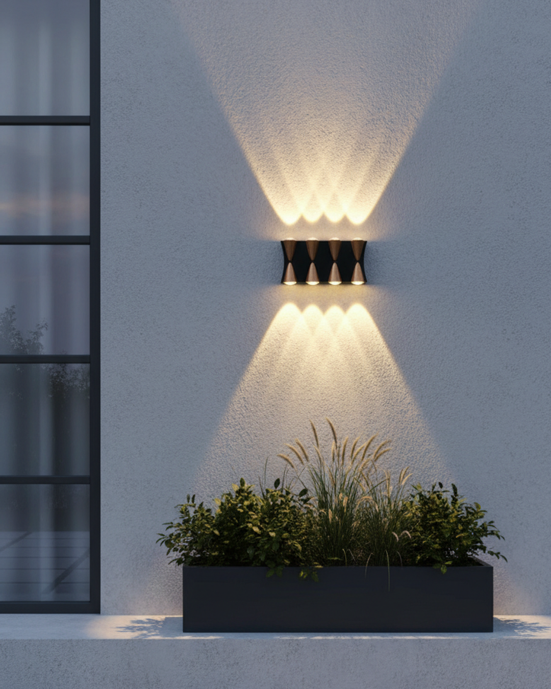 Modern Swanart outdoor LED wall light in black finish, waterproof exterior sconce with warm white illumination for home garden and porch.