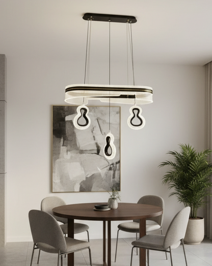 Swanart modern LED pendant chandelier with black and gold acrylic design, adjustable hanging ceiling light for living room or dining decor