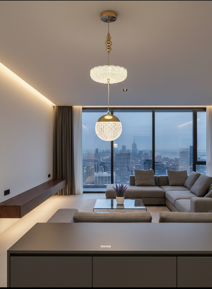 Swanart Modern Crystal Chandelier for Living Room - Elegant 2-Tier Hanging Pendant Light Fixture with Globe Shade for Bedroom, Dining Room & Foyer - Swanart