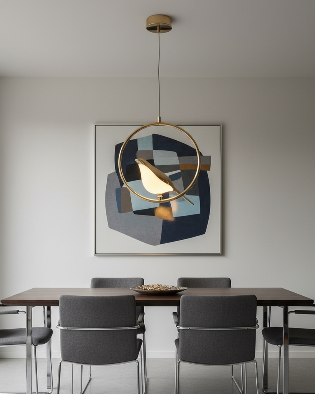 Swanart Radiance with Chirpy Hanging Light in a creative studio, showcasing ambient illumination and a stylish, durable design.