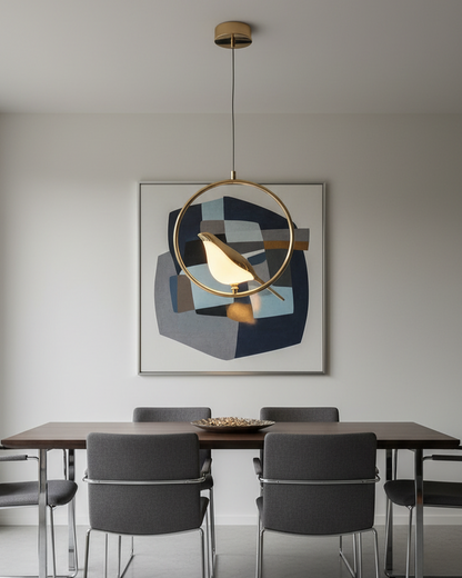 Swanart Radiance with Chirpy Hanging Light in a creative studio, showcasing ambient illumination and a stylish, durable design.