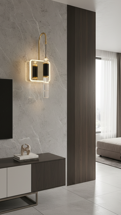Swanart Modern Crystal Wall Sconce with LED Mirror - Elegant Bathroom Vanity Light Fixture with Gold Finish & Crystal Shade - Swanart