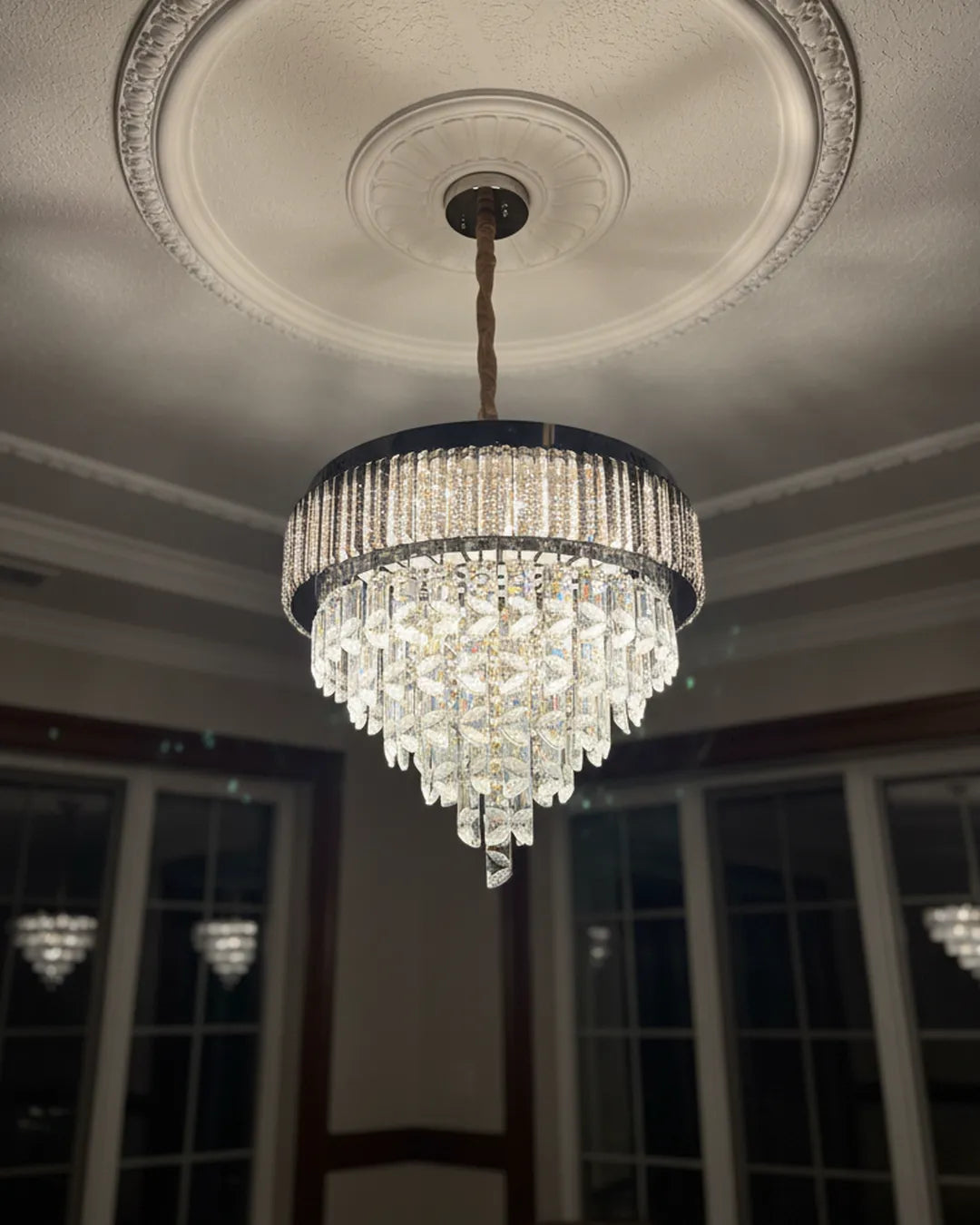 Swanart 5 Layer Crystal Chandelier Ceiling Light 37 cm Modern Luxury Hanging & Flush Mount LED Ceiling Lamp for Living Room Bedroom Dining Room Hallway Decorative Crystal Lighting Fixture - Swanart