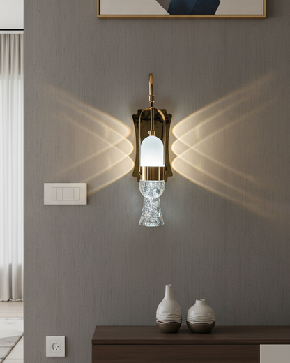 Swanart Modern LED Wall Light, Crystal Glass Wall Sconce, Gold Metal Decorative Wall Lamp, Luxury Indoor Wall Light, Bedroom Living Room Hallway Bedside Wall Lighting Fixture