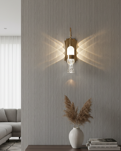 Swanart Modern LED Wall Light, Crystal Glass Wall Sconce, Gold Metal Decorative Wall Lamp, Luxury Indoor Wall Light, Bedroom Living Room Hallway Bedside Wall Lighting Fixture