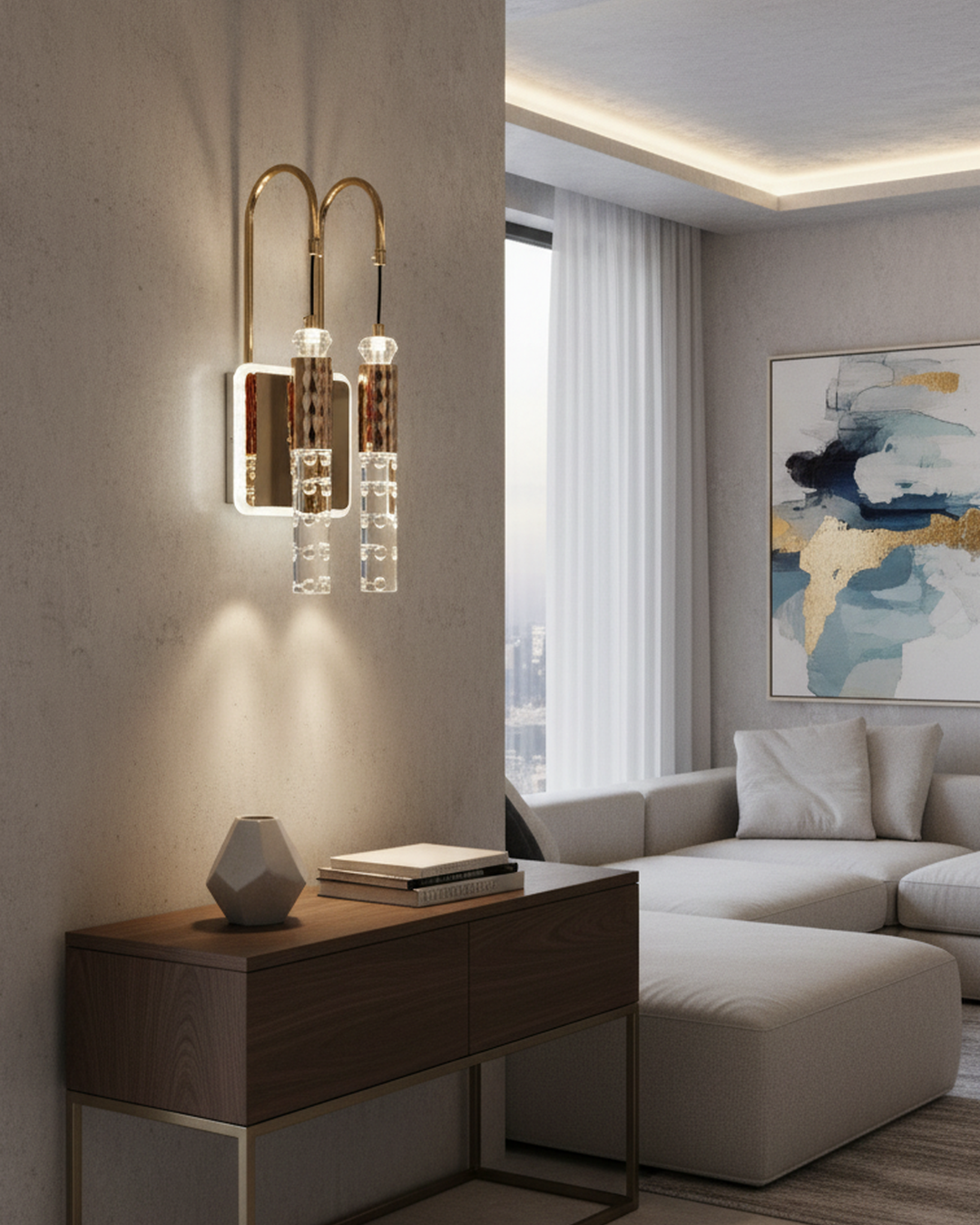 Swanart Modern LED Crystal Wall Light, Luxury Gold Wall Sconce, Decorative Bubble Crystal Wall Lamp, Indoor Wall Mounted Light Fixture for Living Room, Bedroom, Hallway & Hotel Décor