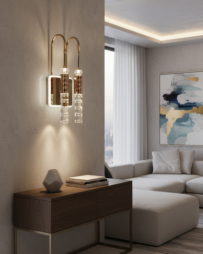 Swanart Modern LED Crystal Wall Light, Luxury Gold Wall Sconce, Decorative Bubble Crystal Wall Lamp, Indoor Wall Mounted Light Fixture for Living Room, Bedroom, Hallway & Hotel Décor