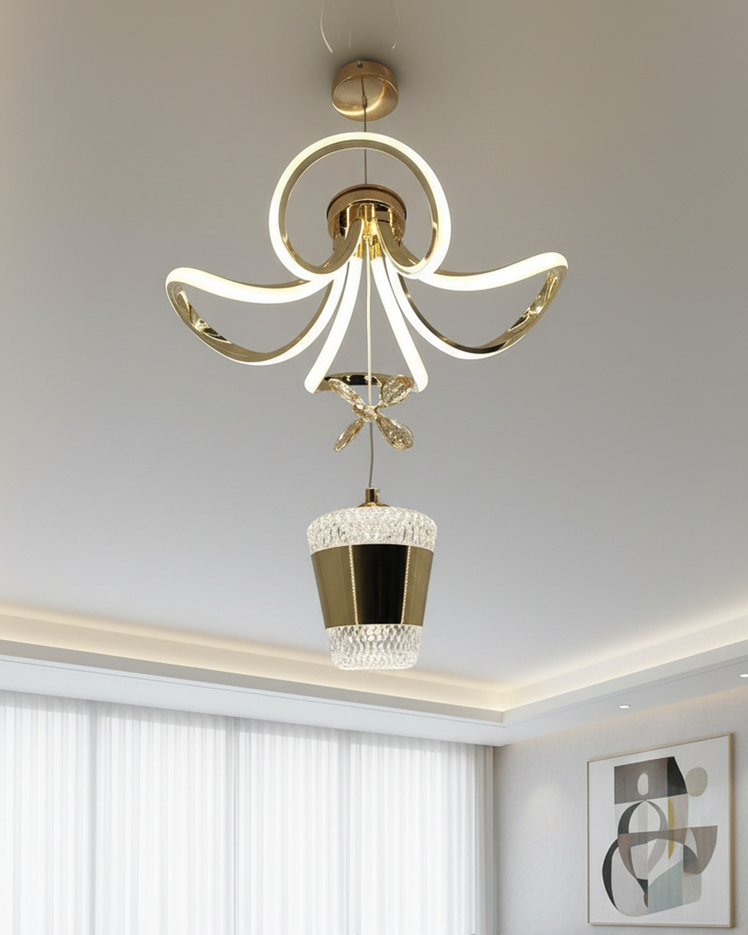 White Swanart living room ceiling light fixture with a modern, creative design suitable for multiple room types.