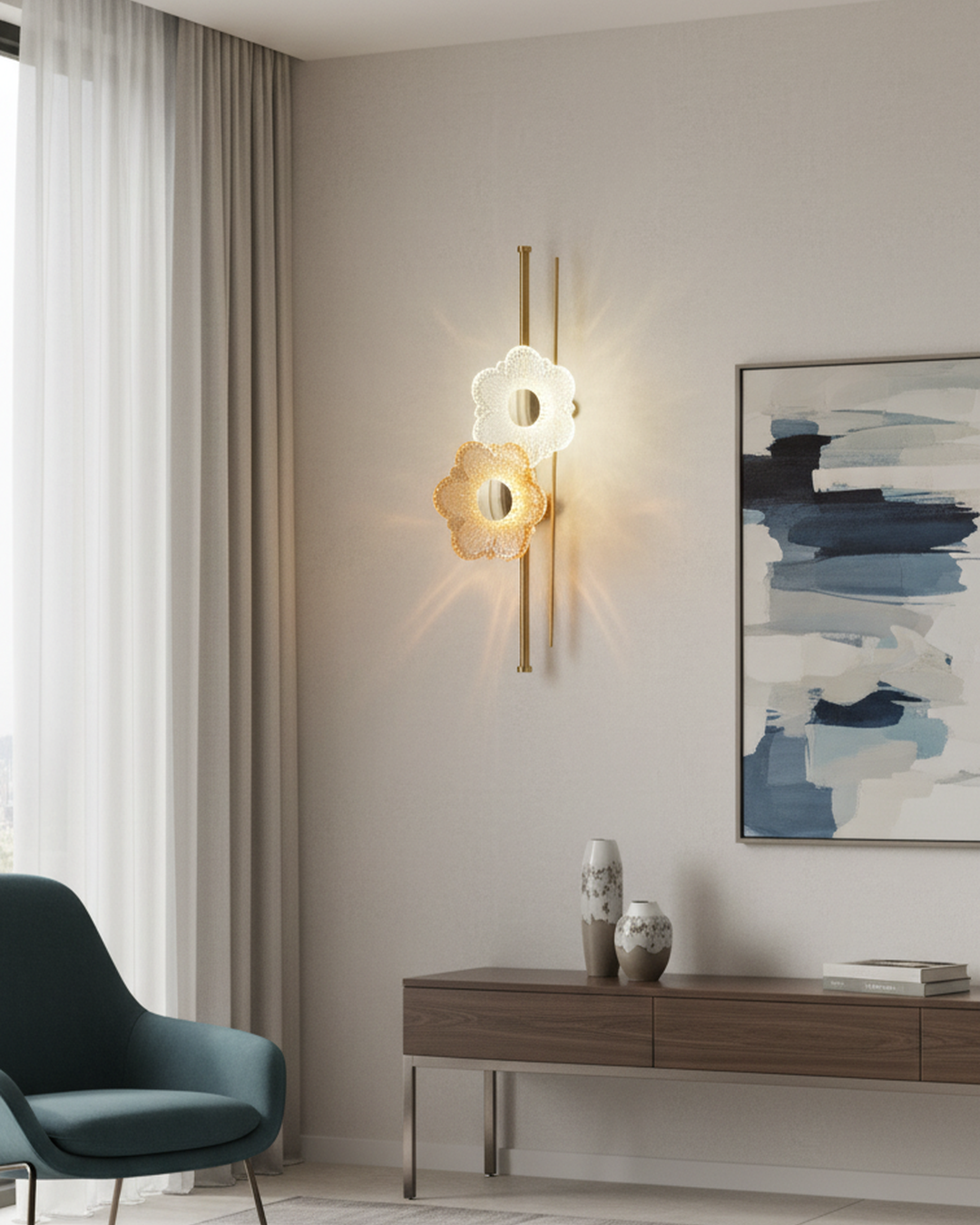 Swanart modern flower crystal wall light with gold finish, decorative glass flower LED sconce for living room, bedroom, or hallway decor