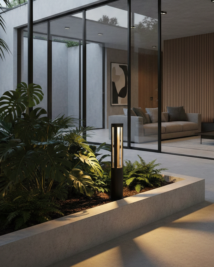 Swanart outdoor LED bollard light waterproof garden pathway lamp in warm white, modern landscape lighting for yard and driveway.