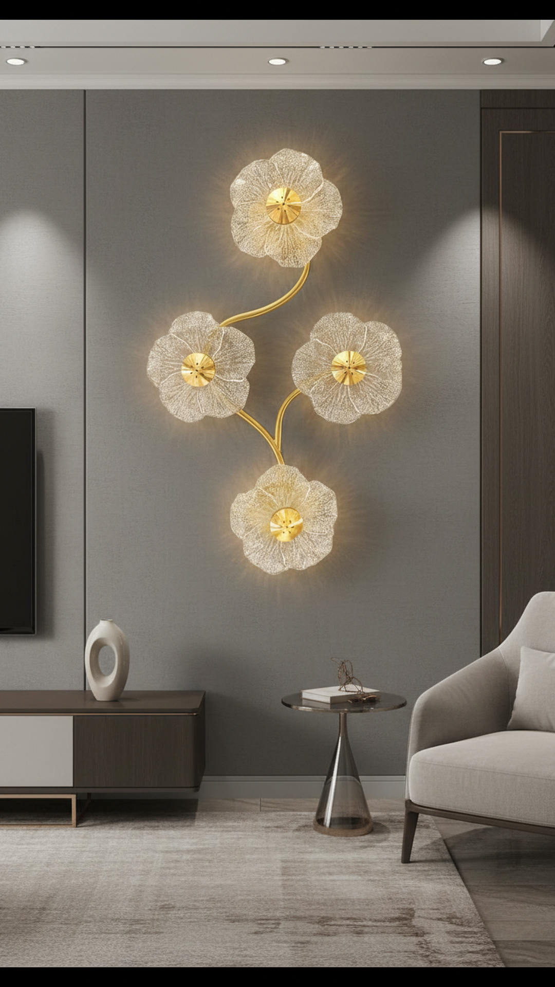 Swanart Modern Flower Crystal Wall Light for Living Room Bedroom Hallway – Gold LED Decorative Wall Sconce Lighting Fixture, Luxury Floral Wall Lamp Home Decor Accent Light Warm Light Interior Lighting