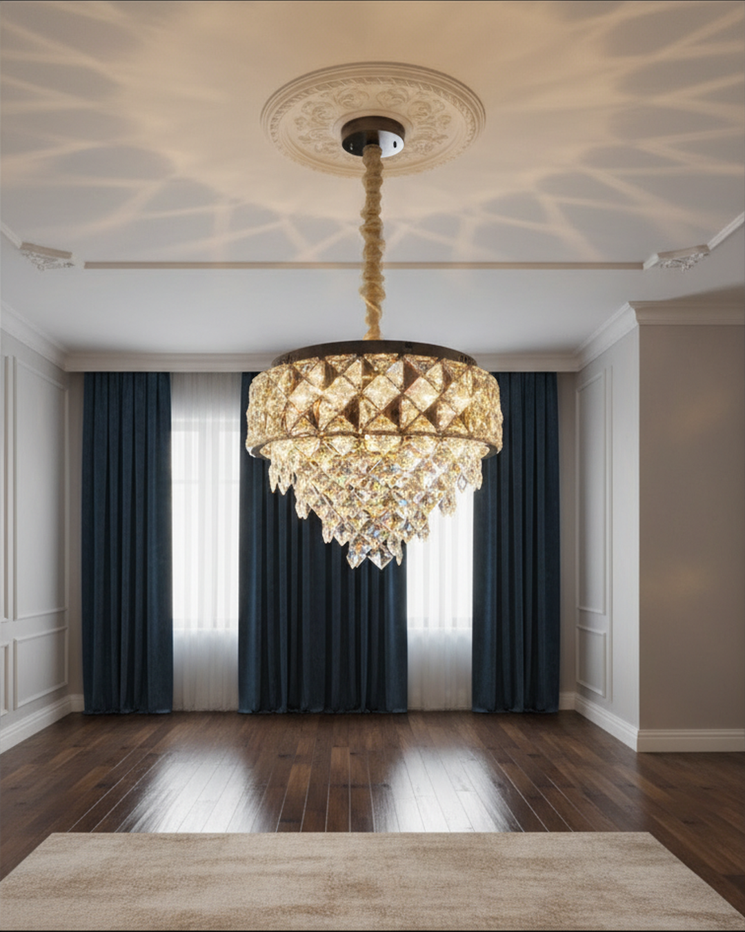 Swanart crystal chandelier ceiling light with LED and hanging crystal pendants, 50cm round modern pendant lamp for living room or bedroom.