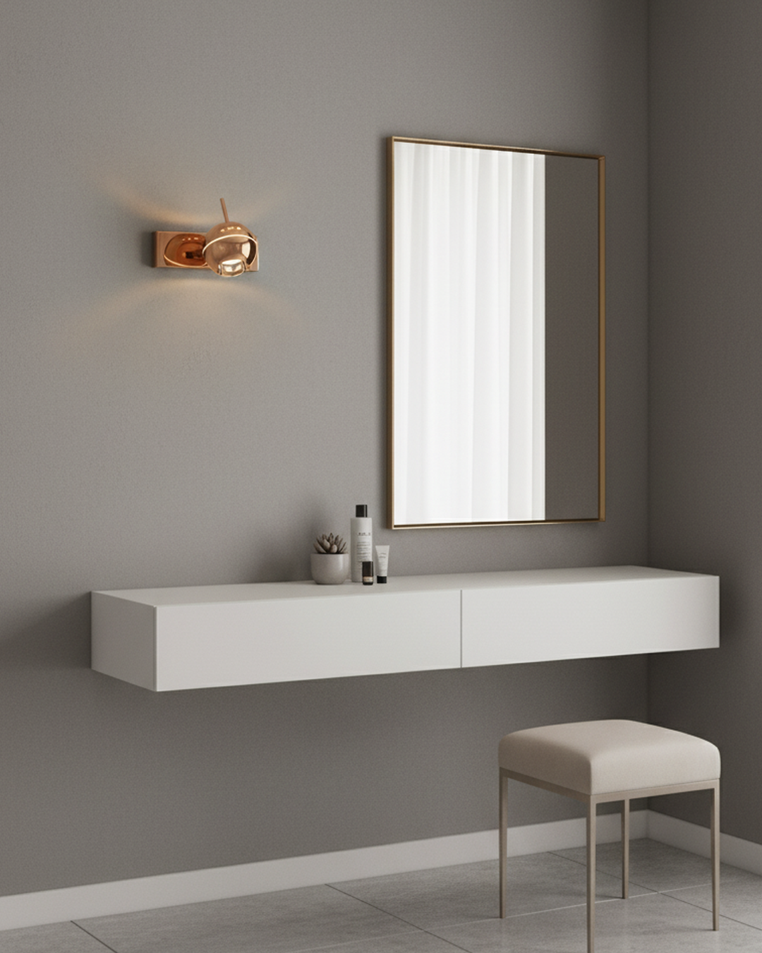 Swanart modern rose gold wall sconce with adjustable arm and globe LED shade, ideal for living room, bedroom, or office decor.