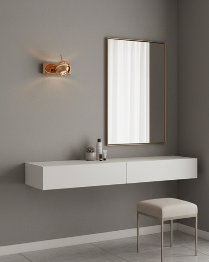 Swanart modern rose gold wall sconce with adjustable arm and globe LED shade, ideal for living room, bedroom, or office decor.