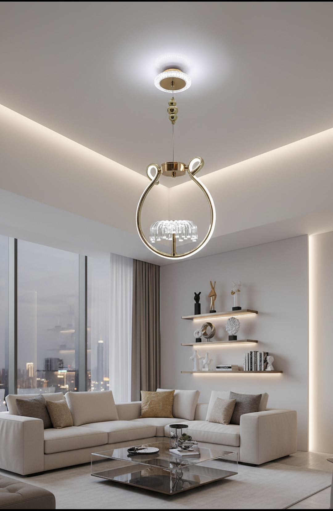Swanart Modern Gold Halo Pendant Light - Stylish LED Hanging Lamp with Glass Rods and Adjustable Height, Perfect for Dining Rooms, Living Rooms, and Bedrooms - Swanart