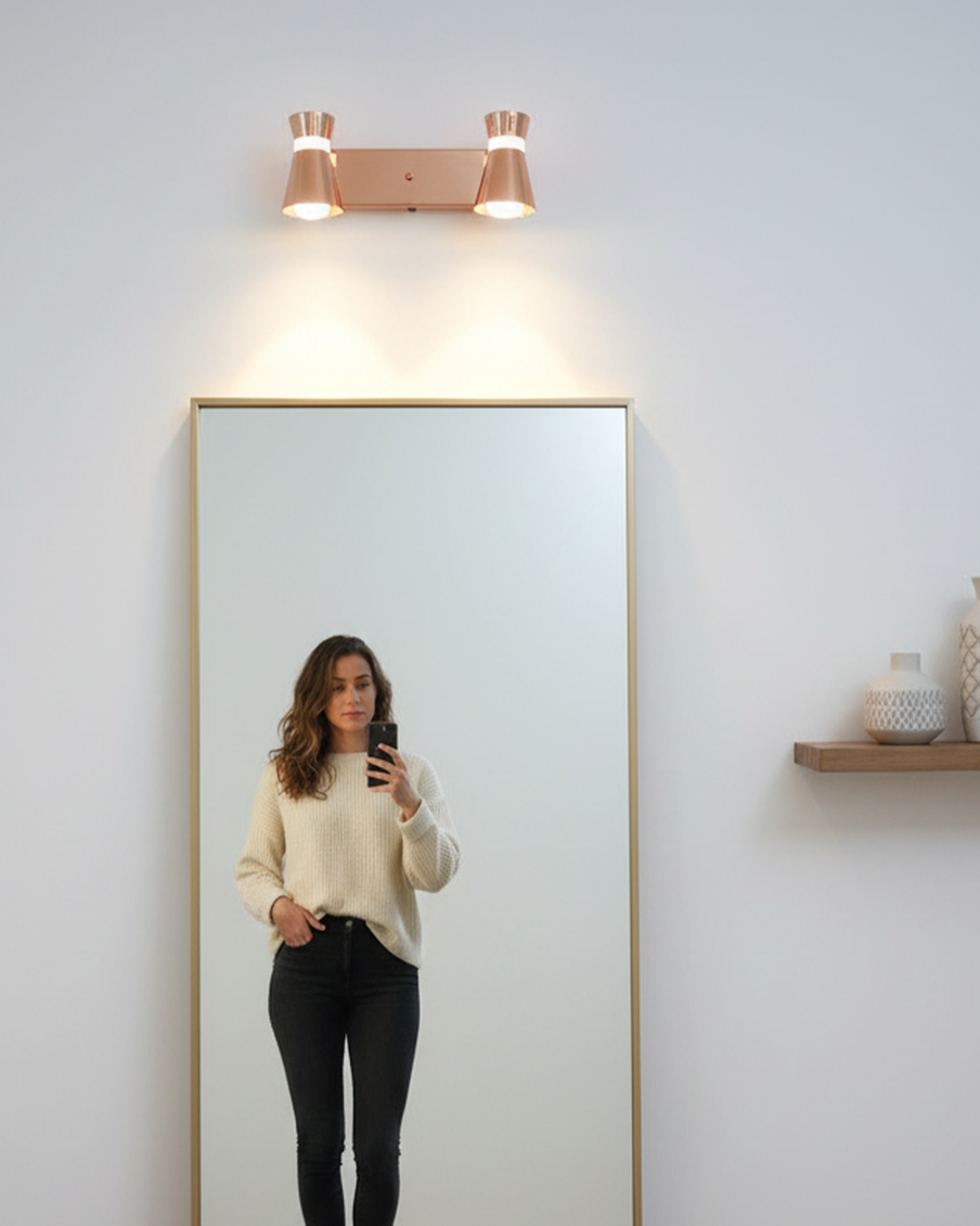 Swanart rose gold 3-in-1 LED wall spot light with color-changing feature, ideal for pictures, displays, and mirrors in a modern setting.