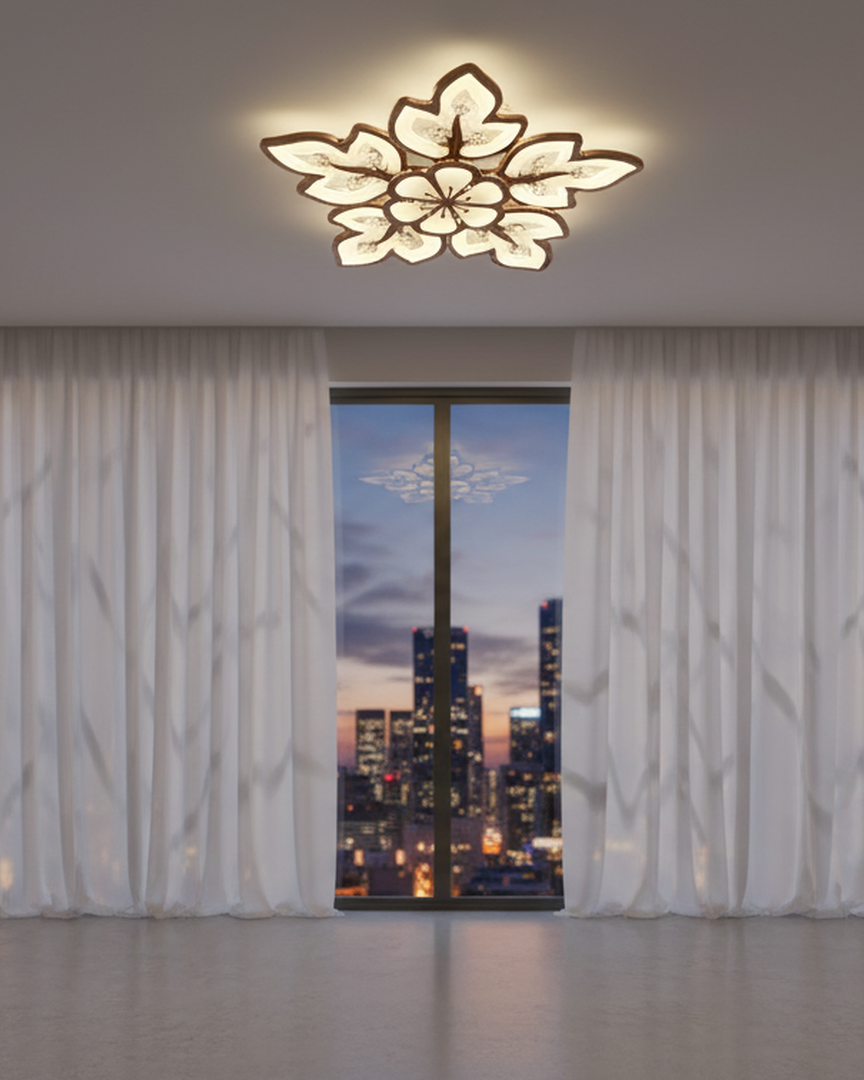 Swanart Floral Radiance rose gold flower ceiling light with intricate petal design, elegant and decorative indoor lighting fixture.