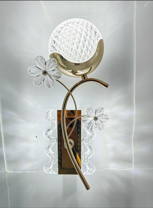 swanart Modern Luxury Crystal LED Wall Light with Gold Finish, Decorative Floral Glass Sconce for Living Room, Bedroom & Hallway, Elegant Wall Lamp for Home Décor Lighting - Swanart