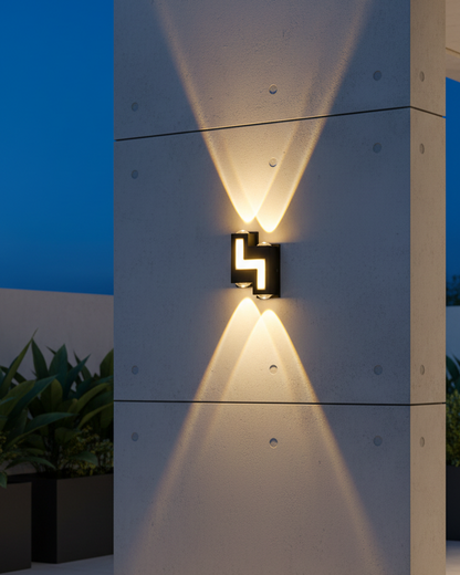 Swanart black wall lamp with up and down waterproof design, warm white light, suitable for outdoor or bathroom use.