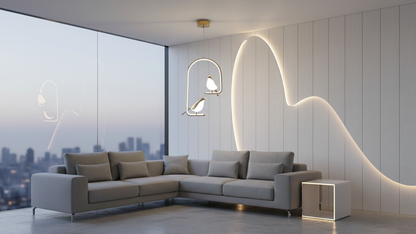 Swanart Modern Dual Bird LED Pendant Light – Elegant Gold Finish Hanging Chandelier for Living Room, Dining, Bedroom & Home Decor Lighting | Unique Artistic Ceiling Lamp Fixture - Swanart
