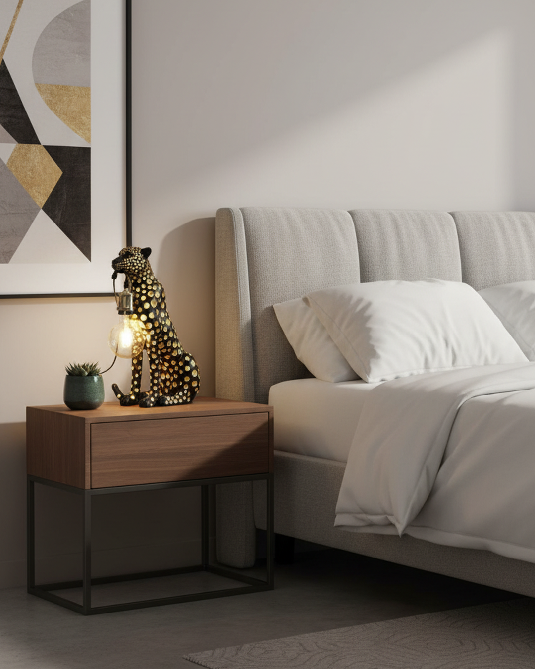 Swanart leopard table lamp with exposed bulb and cheetah figurine, modern animal-themed decor for living room, bedroom, or office.