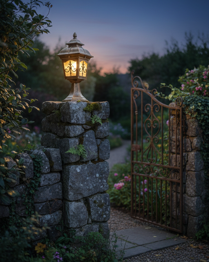 Swanart outdoor gate pillar light with vintage lantern design, waterproof garden post lamp for villa, patio, driveway, or balcony.