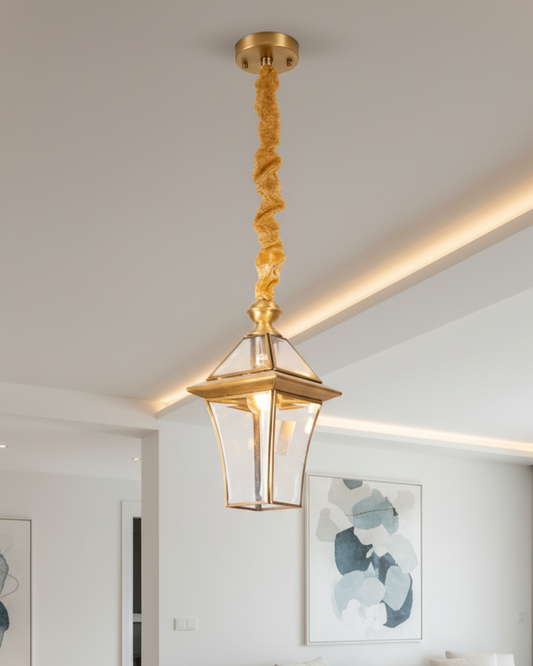 Swanart vintage gold pendant light with glass shade, decorative hanging ceiling lamp for living room, dining hall, or entryway.