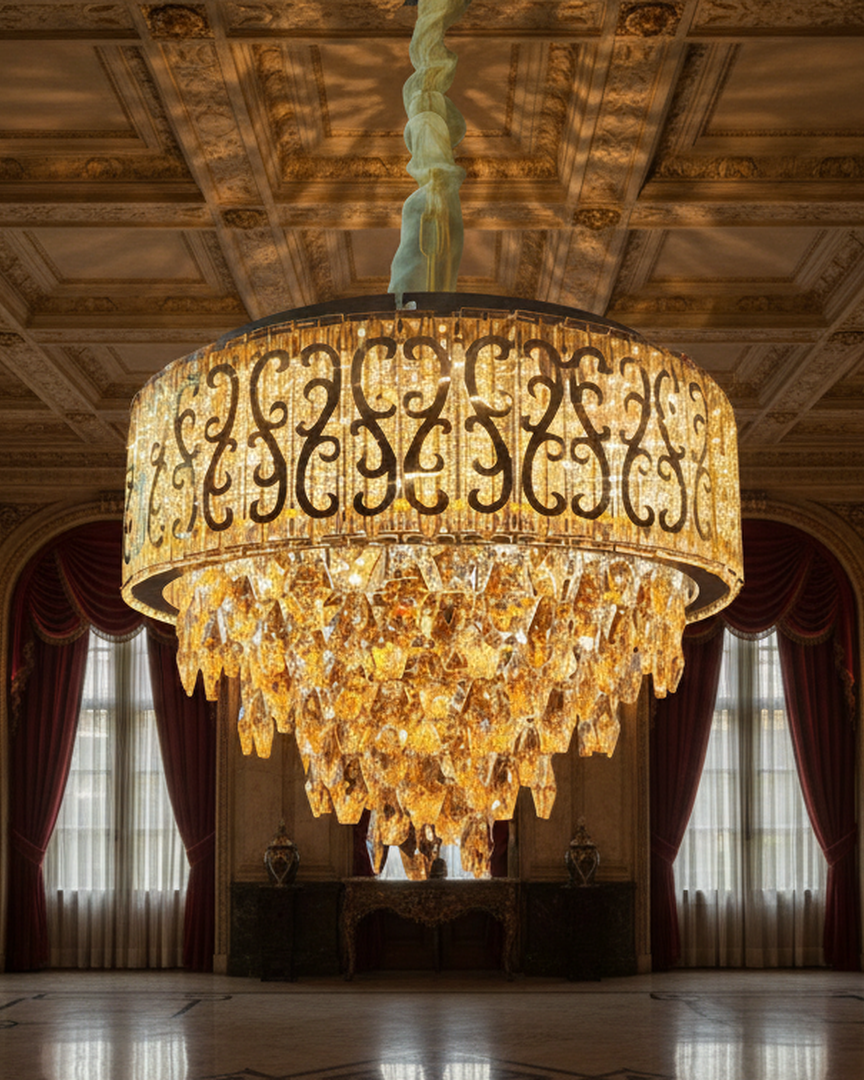 Elegant Swanart crystal chandelier ceiling light with gold finish, modern hanging LED lamp for living room, bedroom, or hall decor.