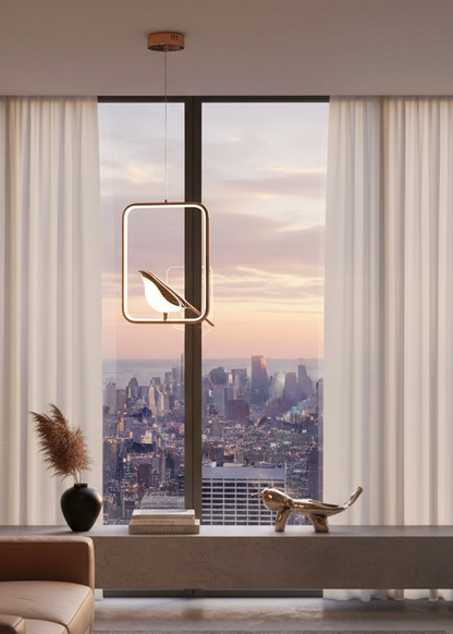 Swanart Metal Chirpy Pendant Light with elegant design, hanging from ceiling, ideal for modern home decor in dining or living rooms.