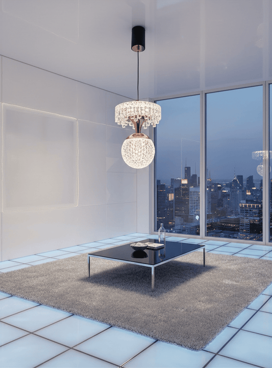 Modern 2-Tier Crystal Pendant Light | Black & Rose Gold Design - Swanart